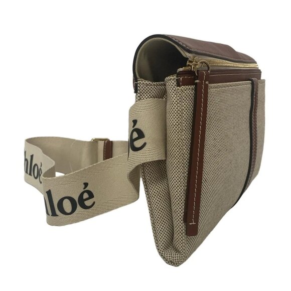 Chloe Woody Belt Bag Cream Brown Canvas Leather Bum Bag 530-072125 - Picture 3 of 8